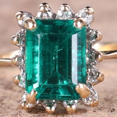 Sale Photo Thumbnail #69: 14K YELLOW GOLD EMERALD DIAMOND LADIES RING