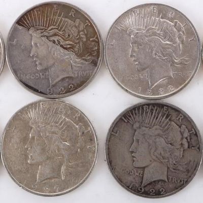 Sale Photo Thumbnail #342: ASSORTED 90% SILVER LIBERTY PEACE DOLLARS - (8)