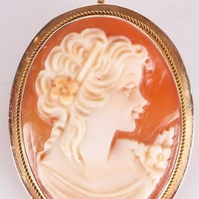 Sale Photo Thumbnail #252: VINTAGE 14K YELLOW GOLD LADIES CAMEO PENDANT/ BROC