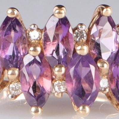 Sale Photo Thumbnail #158: 10K YELLOW GOLD LADIES RING W/ DIAMONDS & AMETHYST