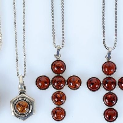 Sale Photo Thumbnail #311: STERLING SILVER JEWELRY WITH AMBER LOT OF 9