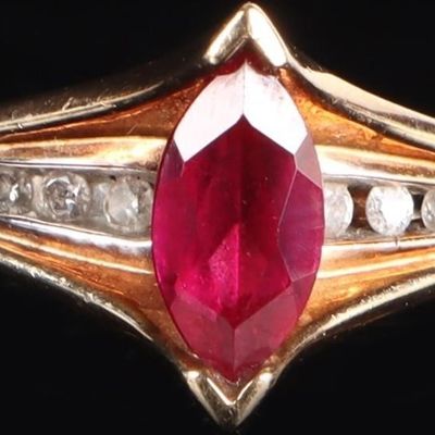 Sale Photo Thumbnail #144: 10K YELLOW GOLD PINK RUBY DIAMOND LADIES RING