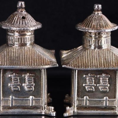 Sale Photo Thumbnail #131: VINTAGE 925 SILVER THISTLE & BEE PAGODA SHAKERS