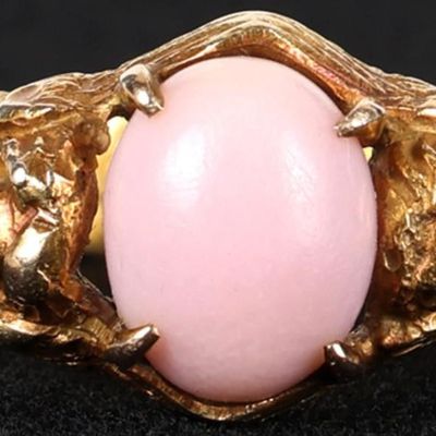 Sale Photo Thumbnail #73: 14K YELLOW GOLD PINK CORAL MERMAID LADIES RING