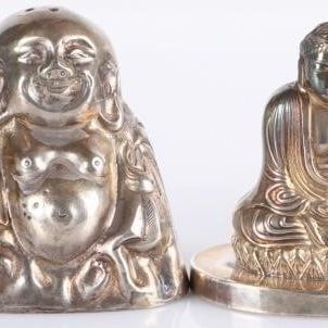 Sale Photo Thumbnail #134: ANTIQUE 950 STERLING SILVER BUDDHA SHAKERS (2)
