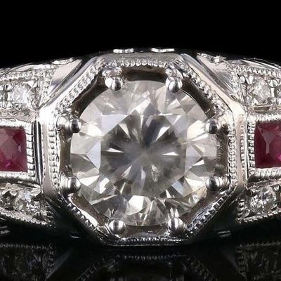 Sale Photo Thumbnail #65: VS2 DIAMOND 18K WHITE GOLD LADIES RING W/ RUBY