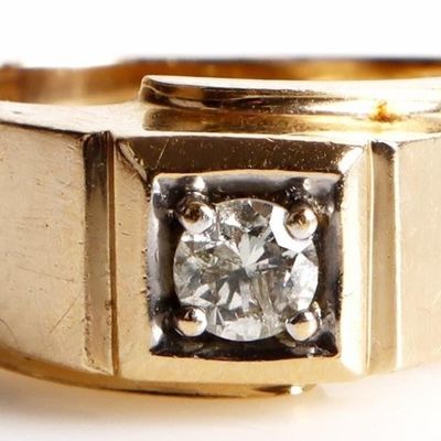Sale Photo Thumbnail #87: MEN'S ANTIQUE .33CT ROUND DIAMOND 14K GOLD RING