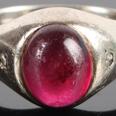 Sale Photo Thumbnail #101: 14K WHITE GOLD CABOCHON RUBY DIAMOND LADIES RING