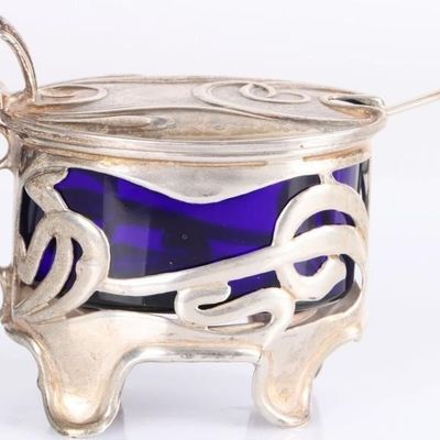 Sale Photo Thumbnail #130: ANTIQUE UK STERLING SILVER ART NOUVEAU SALT CELLAR