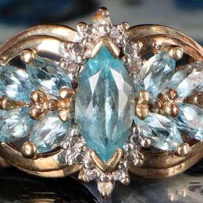 Sale Photo Thumbnail #149: 10K YELLOW GOLD BLUE TOPAZ DIAMOND LADIES RING