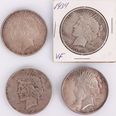 Sale Photo Thumbnail #340: 90% SILVER ASSORTED LIBERTY PEACE DOLLARS - (4)