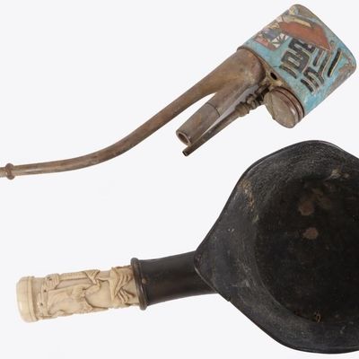 Sale Photo Thumbnail #48: ANTIQUE CHINESE OPIUM PIPE & BRONZE POT
