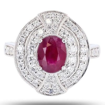 Sale Photo Thumbnail #57: 1.28CT BURMESE RUBY PLATINUM LADIES RING W DIA GIA