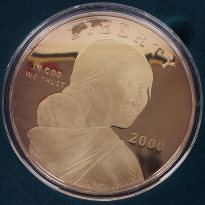 Sale Photo Thumbnail #328: 2000 SACAGAWEA 4 OZ FINE SILVER 24K LAYERED ROUND