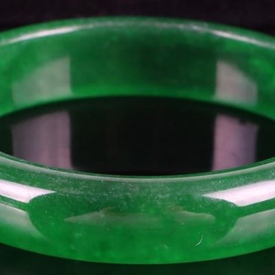 Sale Photo Thumbnail #19: B+C GRADE GREEN JADE HOLOLITH BANGLE GIA CERT