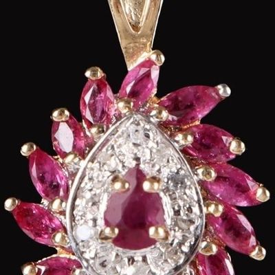 Sale Photo Thumbnail #188: 10K YELLOW/WHITE GOLD LADIES NECKLACE W RUBY DIAS