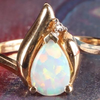 Sale Photo Thumbnail #146: 10K YELLOW GOLD OPAL DIAMOND LADIES RING
