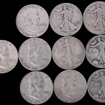 Sale Photo Thumbnail #350: ASSORTED 90% SILVER U.S. HALF DOLLARS - (10)