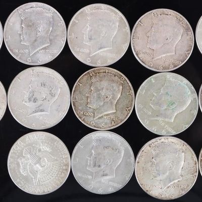 Sale Photo Thumbnail #344: ASSORTED 90% SILVER KENNEDY HALF DOLLARS - (14)