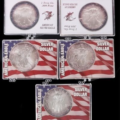 Sale Photo Thumbnail #326: ASSORTED FINE SILVER AMERICAN EAGLES RT - (5)