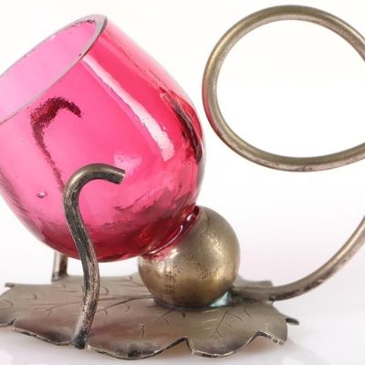 Sale Photo Thumbnail #116: ANTIQUE SILVER-PLATED CRANBERRY GLASS HOLDER