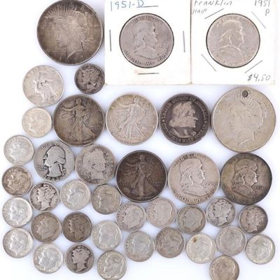 Sale Photo Thumbnail #354: ASSORTED 90% SILVER U.S. COINAGE - (39)