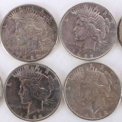 Sale Photo Thumbnail #341: ASSORTED 90% SILVER LIBERTY PEACE DOLLARS - (8)
