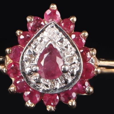 Sale Photo Thumbnail #160: 10K YELLOW GOLD LADIES RING W/ RUBIES & DIAMONDS