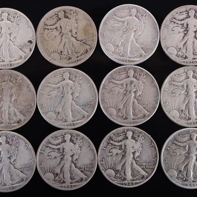 Sale Photo Thumbnail #338: ASSORTED 90% SILVER WALKING LIBERTY HALVES - (12)