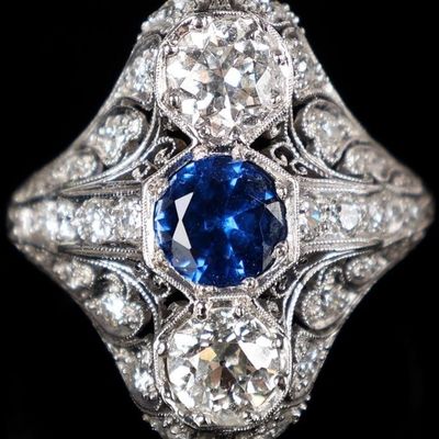 Sale Photo Thumbnail #56: 1.68CTW NATURAL DIA & SPINEL PLAT. ART DECO RING