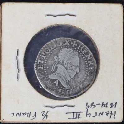Sale Photo Thumbnail #358: HENRY III 1/2 FRANC ANTIQUE SILVER COIN 1574-1589