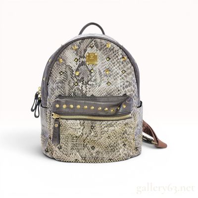 MCM Small Studded Snakeskin Print Stark Backpack