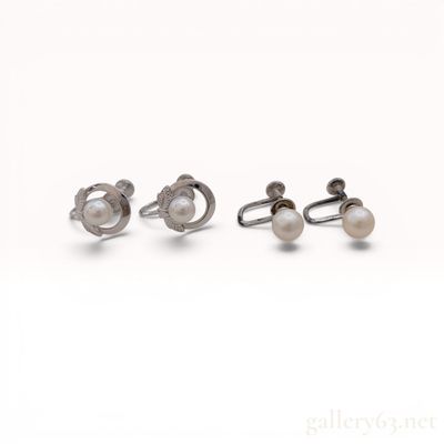A Group of Vintage Mikimoto and Silver Cultured Pearl Screw-Back Earrings w/Box