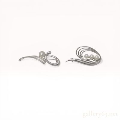 Two Modernist Sterling Silver and Pearl Brooches