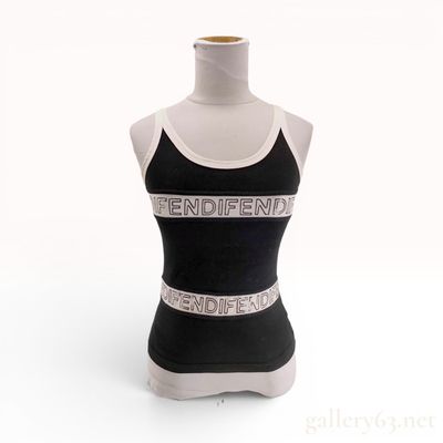 Fendi Jeans Vintage Black Cotton Blend Logo Band Tank Top