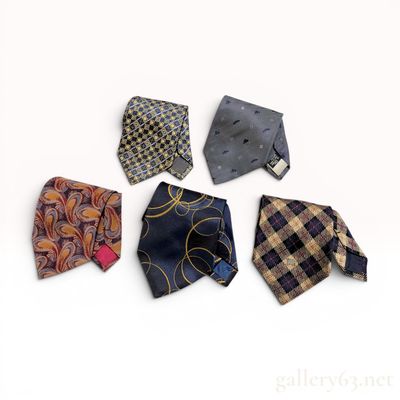 Five Designer Silk Neckties including Fendi, Yves Saint Laurent, Balenciaga, Burberrys, and Valentine
