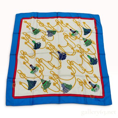 Celine Paris Vintage Silk Scarf with Tassel and Rope Motif