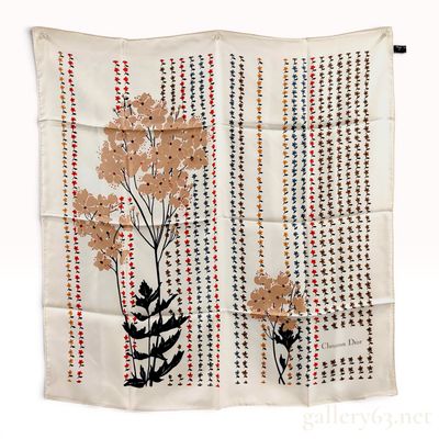 Christian Dior Silk Scarf with Botanical Floral Pattern