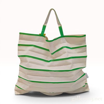 me ISSEY MIYAKE Striped Trunk Pleats Bag in Green and Cream