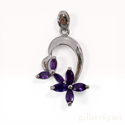 Sterling Silver and Marquise Amethyst Flower Pendant