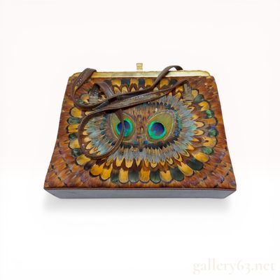Vintage Genuine Peacock and Pheasant Feather Box Handbag