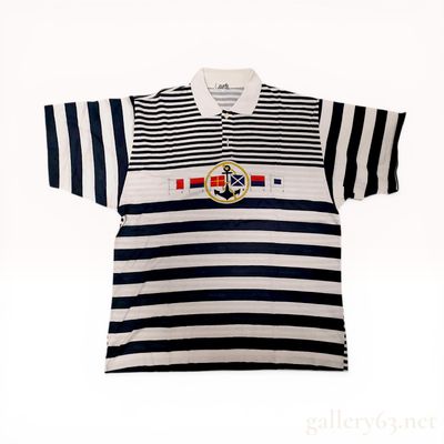 Hermes Nautical Striped Cotton Polo Shirt Size L