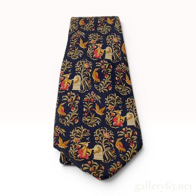 Salvatore Ferragamo Navy Blue Silk Birdcage and Avian Print Tie