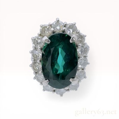 Platinum 4.60ct Chrome Tourmaline and 1.22ctw Diamond Halo Cocktail Ring