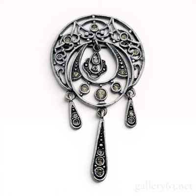 Christian Dior Vintage Silver-Tone and Rhinestone Openwork Pendant Brooch
