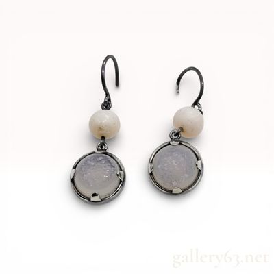 Oxidized Sterling Silver and Druzy Quartz Drop Earrings