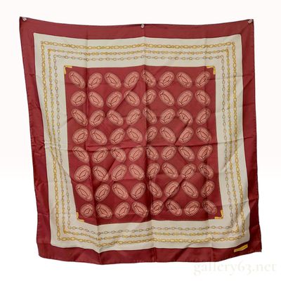 Must de Cartier Burgundy and Cream Silk Scarf