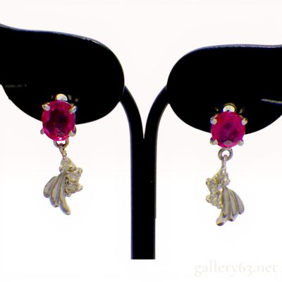 A Pair of 18K White Gold Ruby and Diamond Drop Earrings