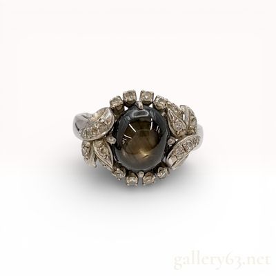Sterling Silver Black Star Sapphire and Diamond Accent Cocktail Ring