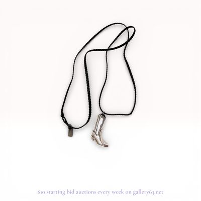 Sterling Silver Cowboy Boot Pendant Braided Cord Necklace